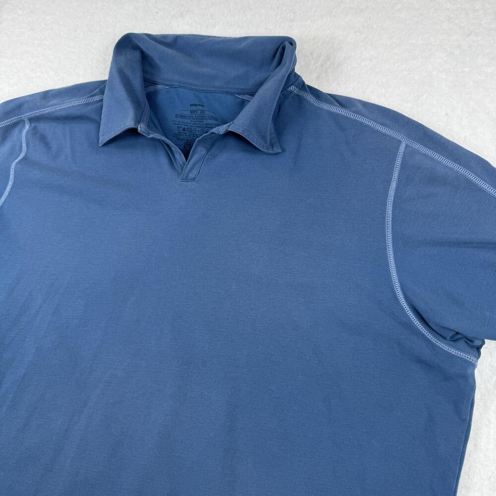 Patagonia Polo Shirt Mens Size 2XL Blue Solid Stretch Tagless Casual Summer